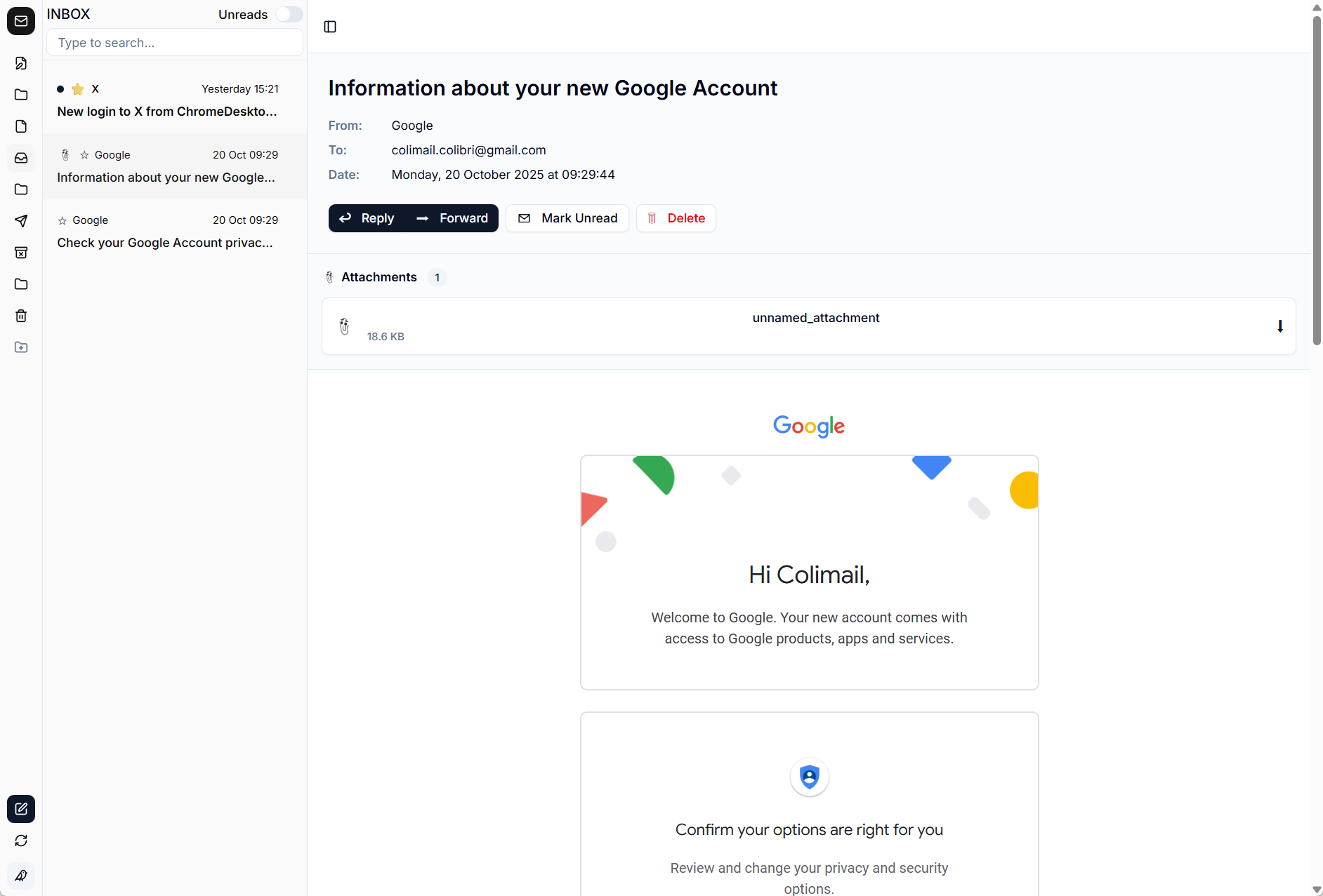 Modern email client interface with blockchain integration